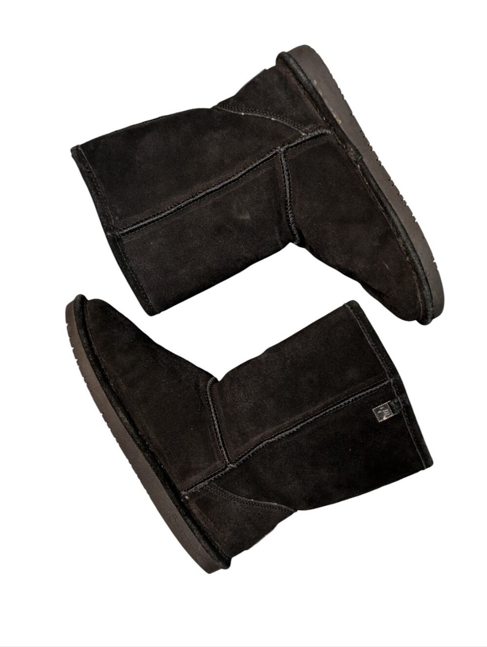 Bearpaw Emma Short black suede boot sheepskin wool blend lined size 7 Winter